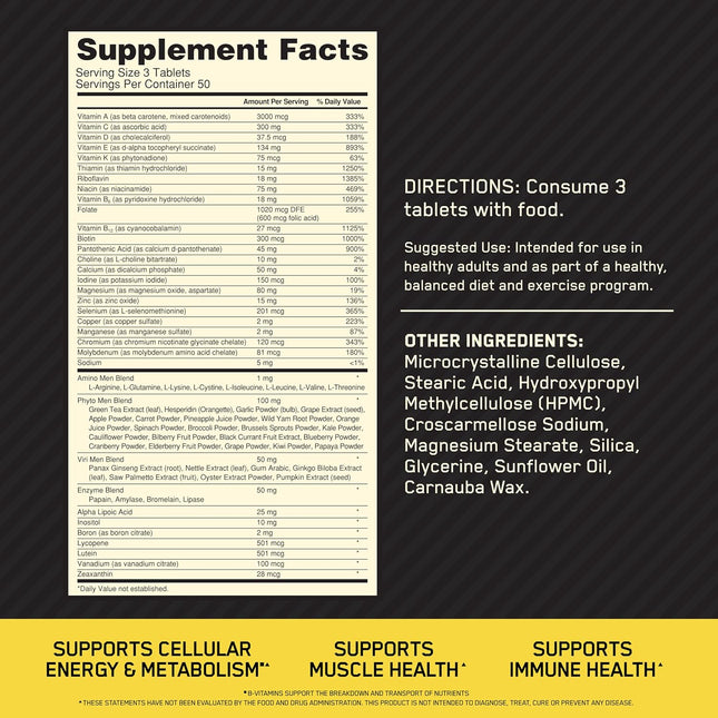 Optimum Nutrition Opti-Men Multivitamin Vitamin C D Zinc 150 Count
