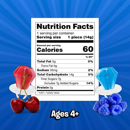Ring Pop Red White & Blue Cherry & Blue Raspberry Hard Candy Lollipops 10 Count