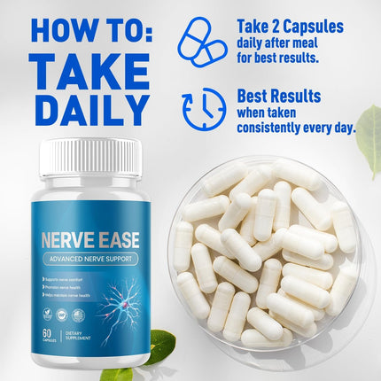 Nerve Ease Supplement Capsules with Natural Ingredients 120 Capsules (2 Pack)