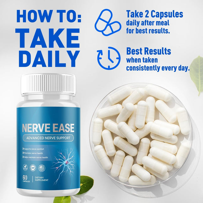 Nerve Ease Supplement Capsules with Natural Ingredients 120 Capsules (2 Pack)
