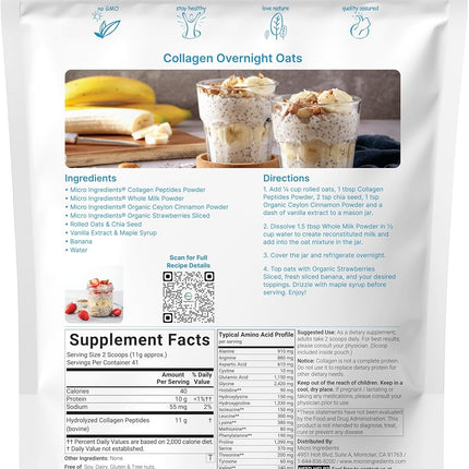 Micro Ingredients Bovine Collagen Peptides Powder 1 lb – Type I & III Grass-Fed Collagen Protein, Unflavored, Non-GMO