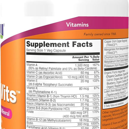 NOW Foods Daily Vits Multivitamin Capsules- 120 Count