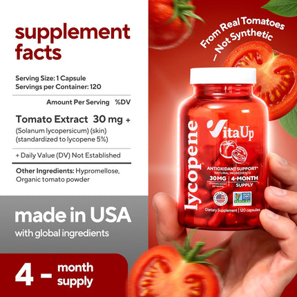 Lycopene Supplement with Tomato Extract – Antioxidant Support, Non-GMO, 120 Capsules
