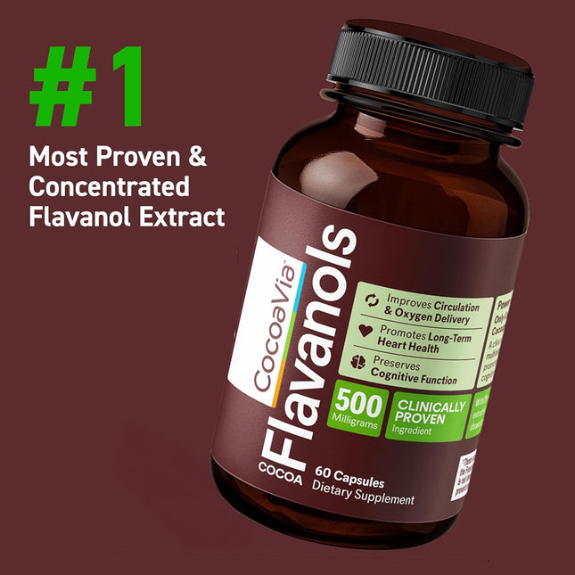 CocoaVia Cocoa Flavanols 500 mg Capsules – High Flavanol Cocoa Supplement, Vegan, Gluten-Free, 60 Count