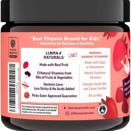 Llama Naturals Kids Multivitamin Gummies Organic Vegan Strawberry 90 Count