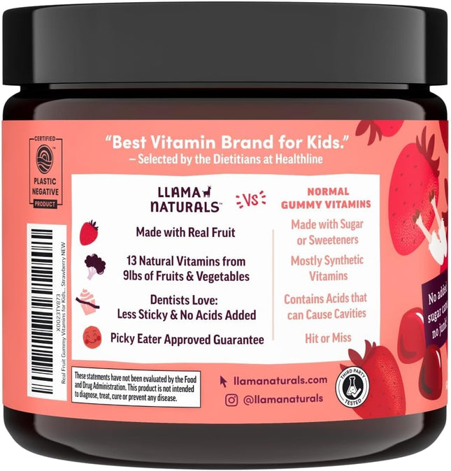 Llama Naturals Kids Multivitamin Gummies Organic Vegan Strawberry 90 Count