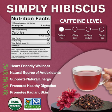 FGO Organic Hibiscus Tea Bags Caffeine Free 100 Count