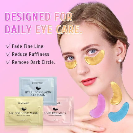 PEAUAMIE Gold & Rose Under Eye Patches with Hyaluronic Acid 30 Pairs