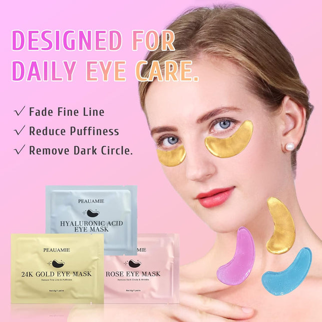 PEAUAMIE Gold & Rose Under Eye Patches with Hyaluronic Acid 30 Pairs
