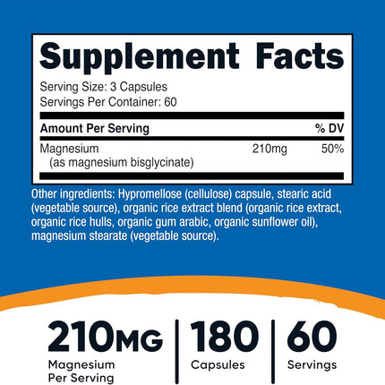 Nutricost Magnesium Glycinate Capsules 210 mg per Serving 180 Count