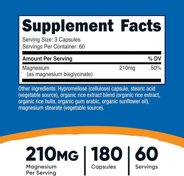 Nutricost Magnesium Glycinate Capsules 210 mg per Serving 180 Count