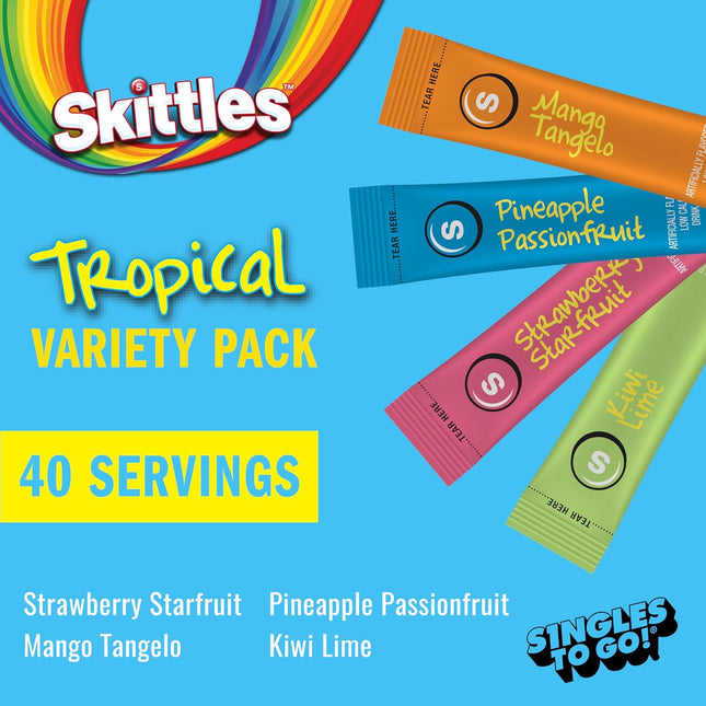 Skittles Singles To Go Tropical Variety Pack Zero Sugar Drink Mix 40 Servings