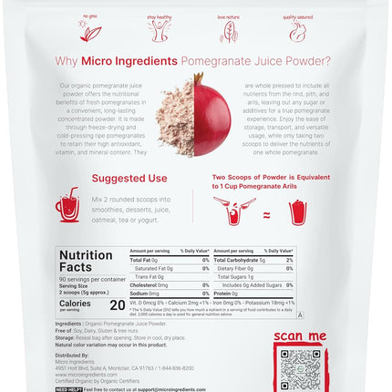 Organic Pomegranate Juice Powder 1lb – 100% Natural Fruit Powder for Smoothies, Drinks & Beverages