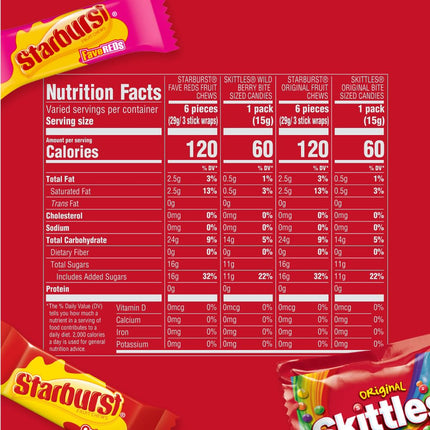 SKITTLES & STARBURST Fun Size Assorted Chewy Candy Variety 32.28 oz Bulk Bag