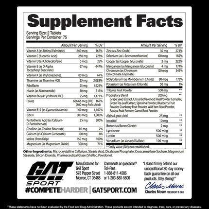 GAT Sport Men’s Multi Plus Test Multivitamin Tablets 150 Count