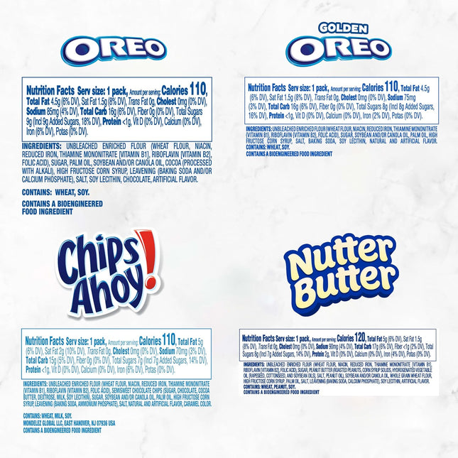 Oreo Chips Ahoy Nutter Butter Cookie Variety Pack Snack Packs 56 Count