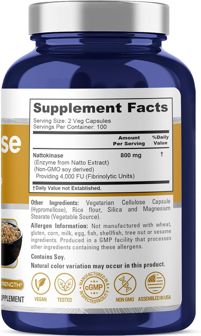 NusaPure Nattokinase 4000 FU 800mg – Vegan, Non-GMO Enzyme Supplement, 200 Veggie Capsules