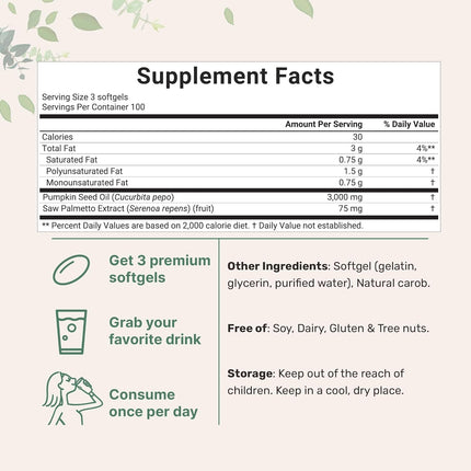 Micro Ingredients Pumpkin Seed Oil with Saw Palmetto – Cold Pressed Virgin Oil with Essential Fatty Acids & Phytosterols, Non-GMO, 300 Softgels