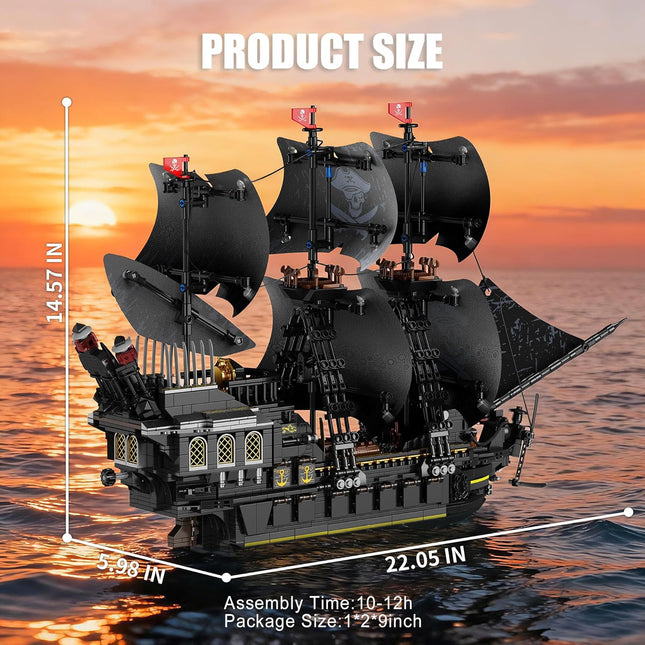 Pirate Ship Building Set with Lights – MOC Black Pearl Blocks for Adults & Teens, Collectible Display, 2288 Pieces, Gift Idea