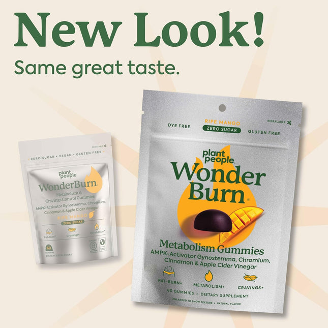 Plant People WonderBurn Metabolism Gummies Zero Sugar Ripe Mango Flavor 60 Count