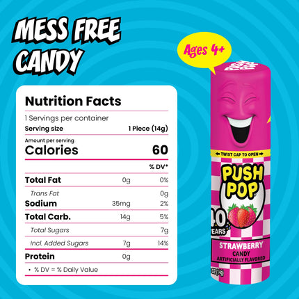 Push Pop Assorted Fruit Flavored Candy Lollipops 24 Count Variety Pack