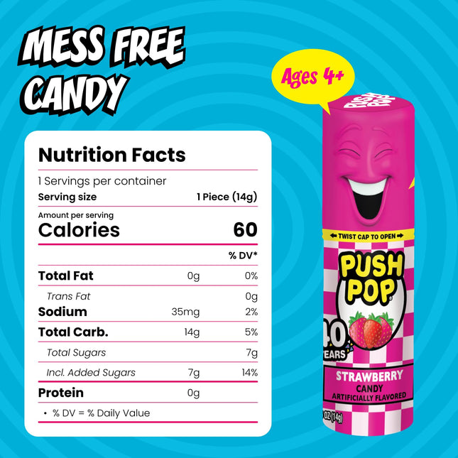 Push Pop Assorted Fruit Flavored Candy Lollipops 24 Count Variety Pack