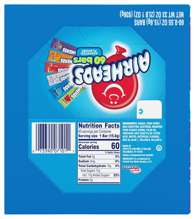 Airheads Full-Size Taffy Candy Variety Pack 60 Count Box