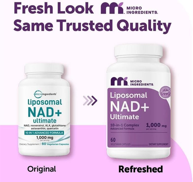 Micro Ingredients Liposomal NAD+ Complex 1000 mg Resveratrol Glutathione Astaxanthin Veggie Capsules 60 Count