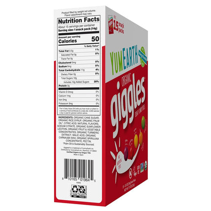 YumEarth Organic Giggles Fruit Flavored Chewy Candy 0.5 oz 15 Pack