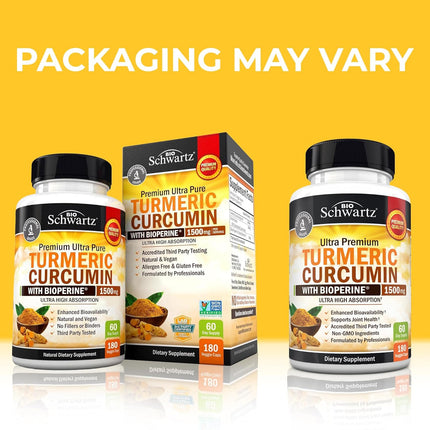 Turmeric Curcumin Supplement with Black Pepper Extract 1500 mg 180 Capsules