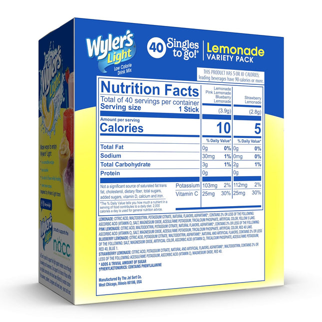 Wyler’s Light Lemonade Variety Pack Powder Drink Mix 40 Count