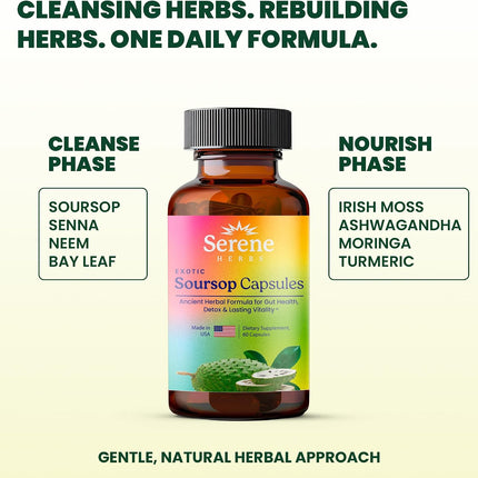 Serene Herbs Organic Graviola Soursop Supplement with Black Seed, Irish Moss & Moringa Vegan Capsules