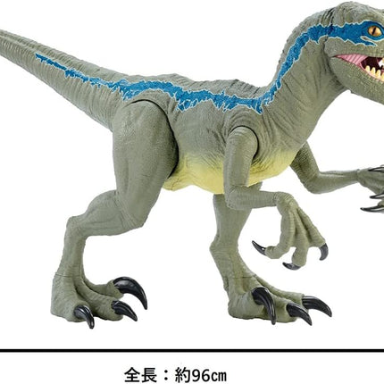 Mattel Jurassic World Super Colossal Velociraptor Blue Figure – 3.5 ft Dinosaur Toy with Eating Feature