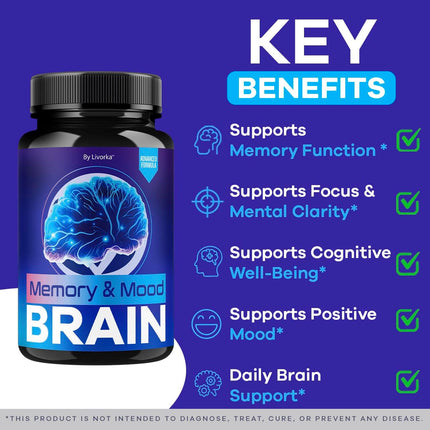 Memory Mood and Brain Supplement Capsules 120 Capsules (2 Pack)