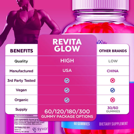 RevitaGlow Gummies with Apple Cider Vinegar & Beauty Vitamins 60 Gummies
