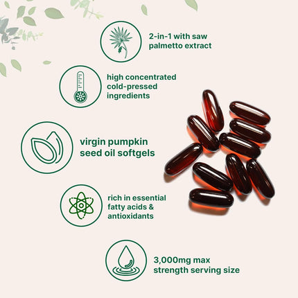 Micro Ingredients Pumpkin Seed Oil with Saw Palmetto – Cold Pressed Virgin Oil with Essential Fatty Acids & Phytosterols, Non-GMO, 300 Softgels