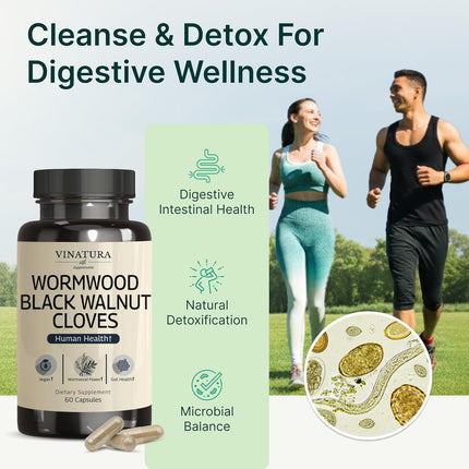 VINATURA Wormwood Black Walnut Clove Capsules - Cleanse, Intestinal Guard Formula Supplement for Humans, with Wormwood herb, Black Walnut Extract Combination, 60 Capsules