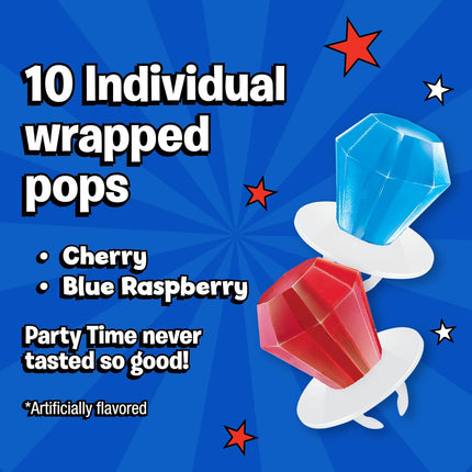 Ring Pop Red White & Blue Cherry & Blue Raspberry Hard Candy Lollipops 10 Count