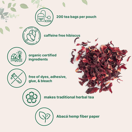 Organic Hibiscus Tea Bags 200 Count Caffeine Free Non-GMO Herbal Tea