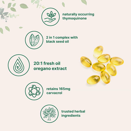 Micro Ingredients Oil of Oregano Softgels with Black Seed Oil – 4X Strength Carvacrol & Thymoquinone, Plant Based, Non-GMO, 300 Softgels