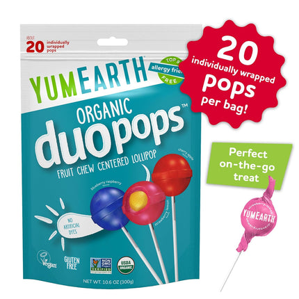 YumEarth Organic Duo Pops Fruit Chew Center Lollipops 20 Count