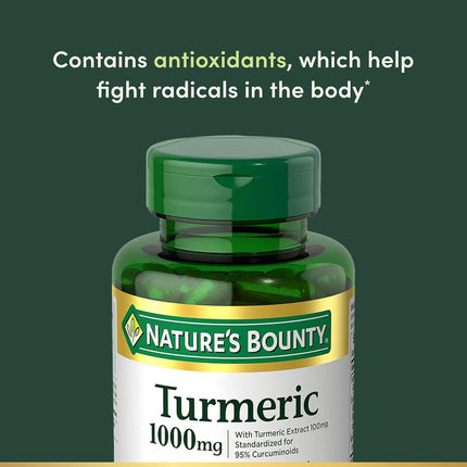 Nature's Bounty Turmeric Supplement with Black Pepper Extract 1000 mg 60 Capsules