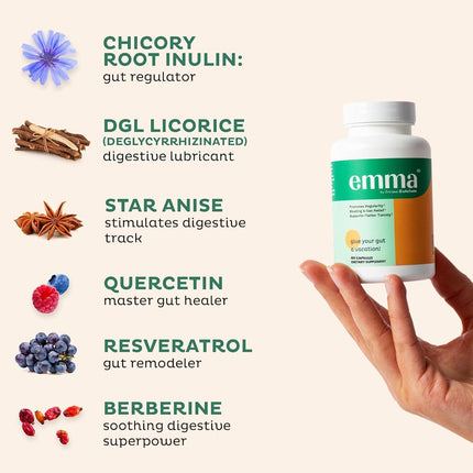 Emma Gut Health Supplement Berberine Resveratrol Quercetin Capsules 60 Count 2pack