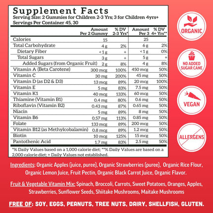 Llama Naturals Kids Multivitamin Gummies Organic Vegan Strawberry 90 Count