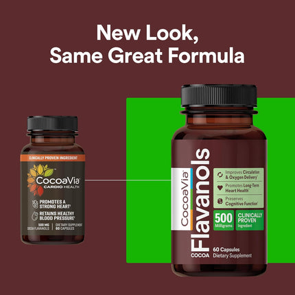 CocoaVia Cocoa Flavanols 500 mg Capsules – High Flavanol Cocoa Supplement, Vegan, Gluten-Free, 60 Count