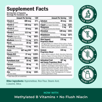 Men’s Methylated Multivitamin Chelated Minerals Energy Focus 60 Capsules