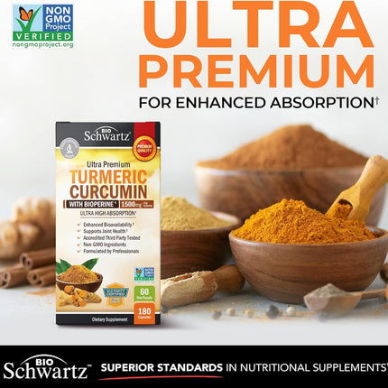 Turmeric Curcumin Supplement with Black Pepper Extract 1500 mg 180 Capsules