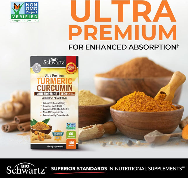 Turmeric Curcumin Supplement with Black Pepper Extract 1500 mg 180 Capsules