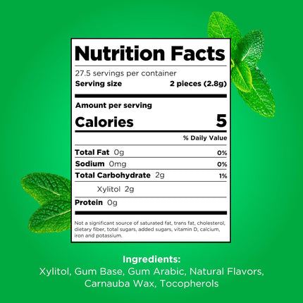 PUR Spearmint Chewing Gum Aspartame Free with Xylitol 55 Pieces