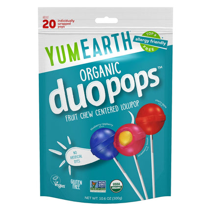 YumEarth Organic Duo Pops Fruit Chew Center Lollipops 20 Count